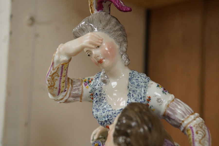 A late 19th century Meissen style group, The Broken Bridge, with cherubs, 24cm high